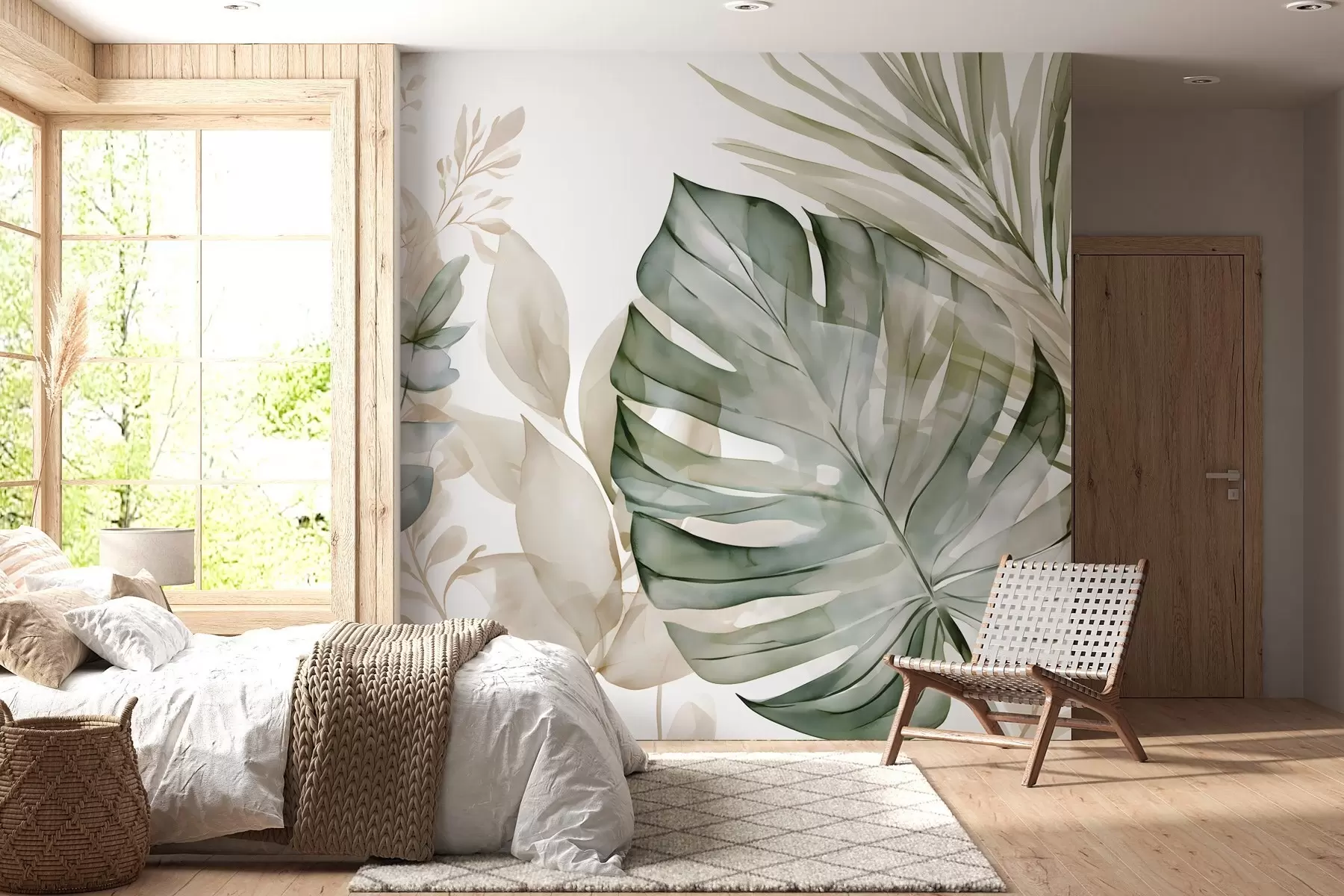 murais de parede Folhas tropicais grandes num estilo de aguarela w05867