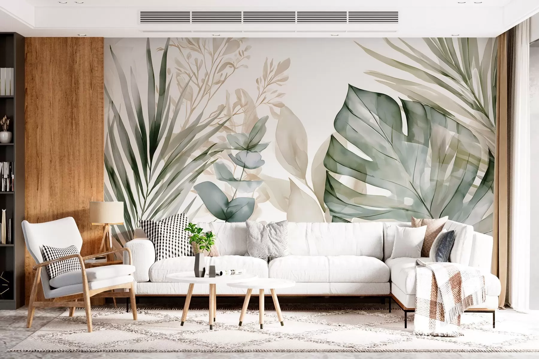 murais de parede Folhas tropicais grandes num estilo de aguarela w05867