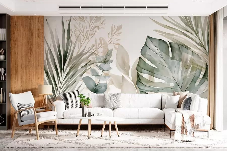 murais de parede Folhas tropicais grandes num estilo de aguarela w05867