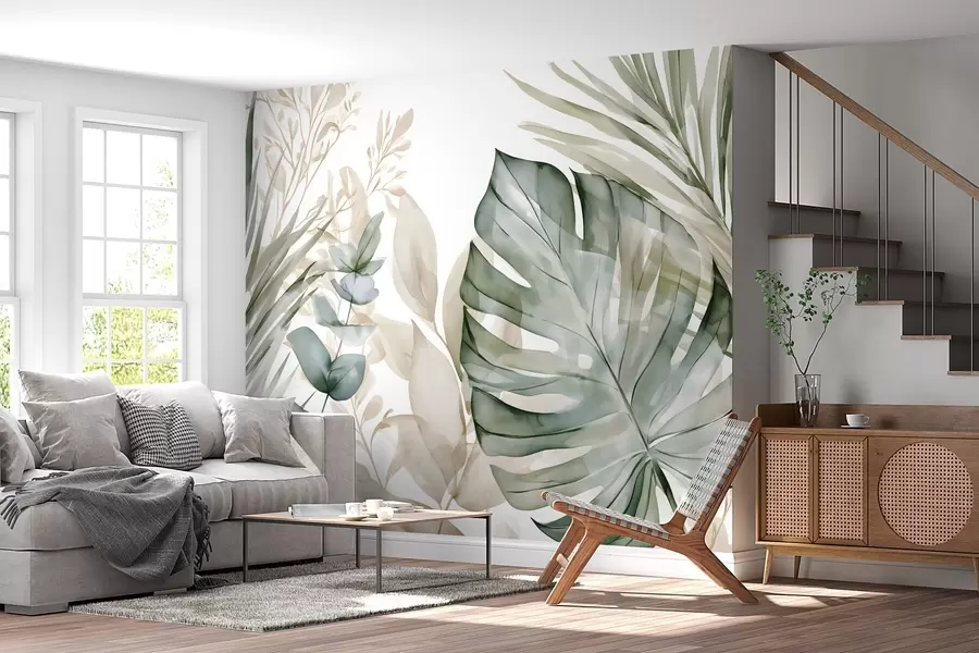 murais de parede Folhas tropicais grandes num estilo de aguarela w05867