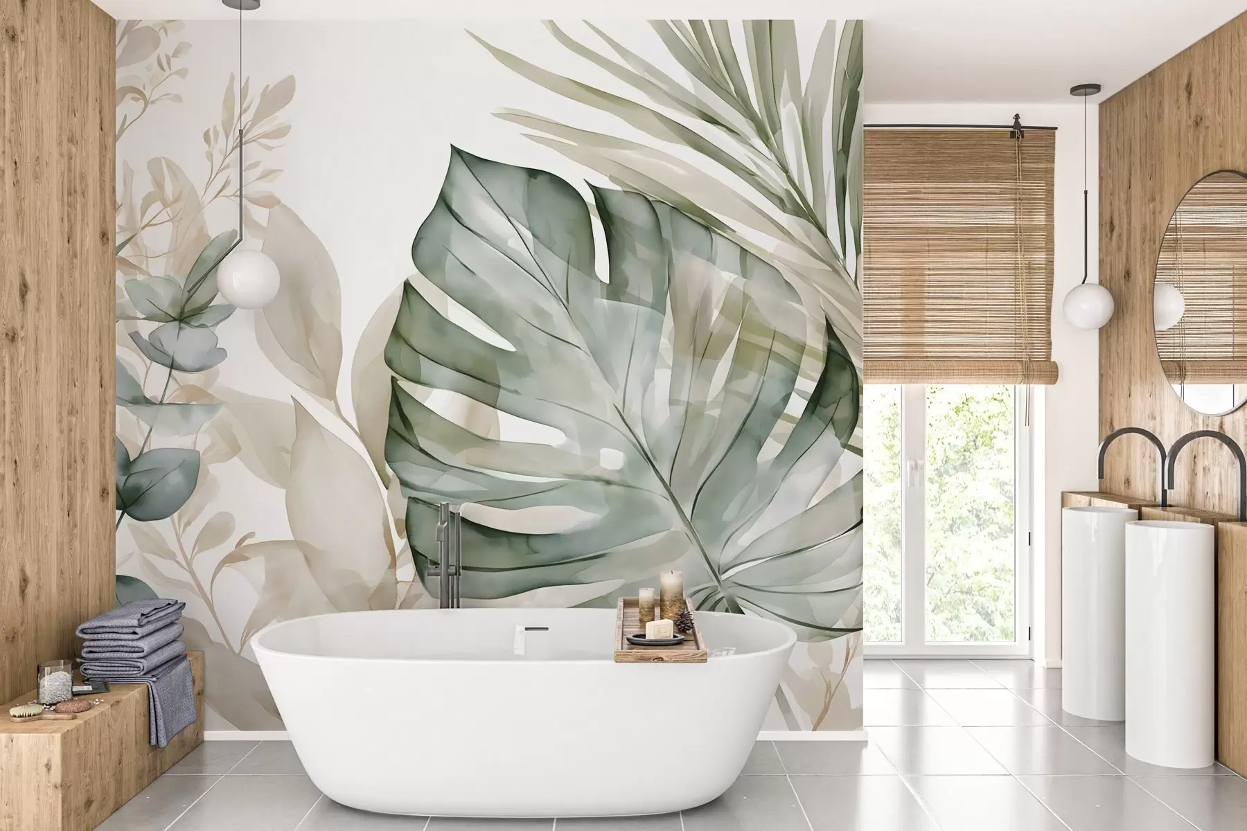 murais de parede Folhas tropicais grandes num estilo de aguarela w05867