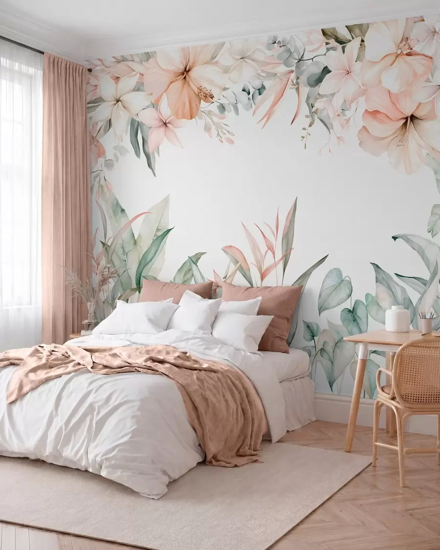 murais de parede Jardim tropical em rosa suave w05870
