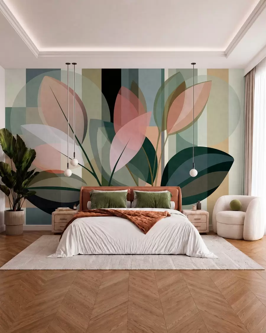 murais de parede Uma obra abstrata elegante com motivos vegetais w05871