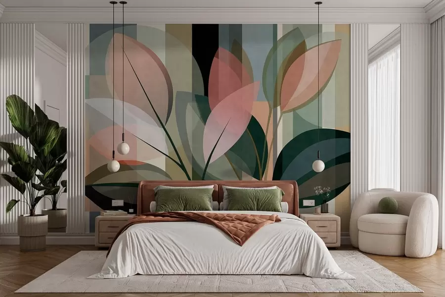 murais de parede Uma obra abstrata elegante com motivos vegetais w05871