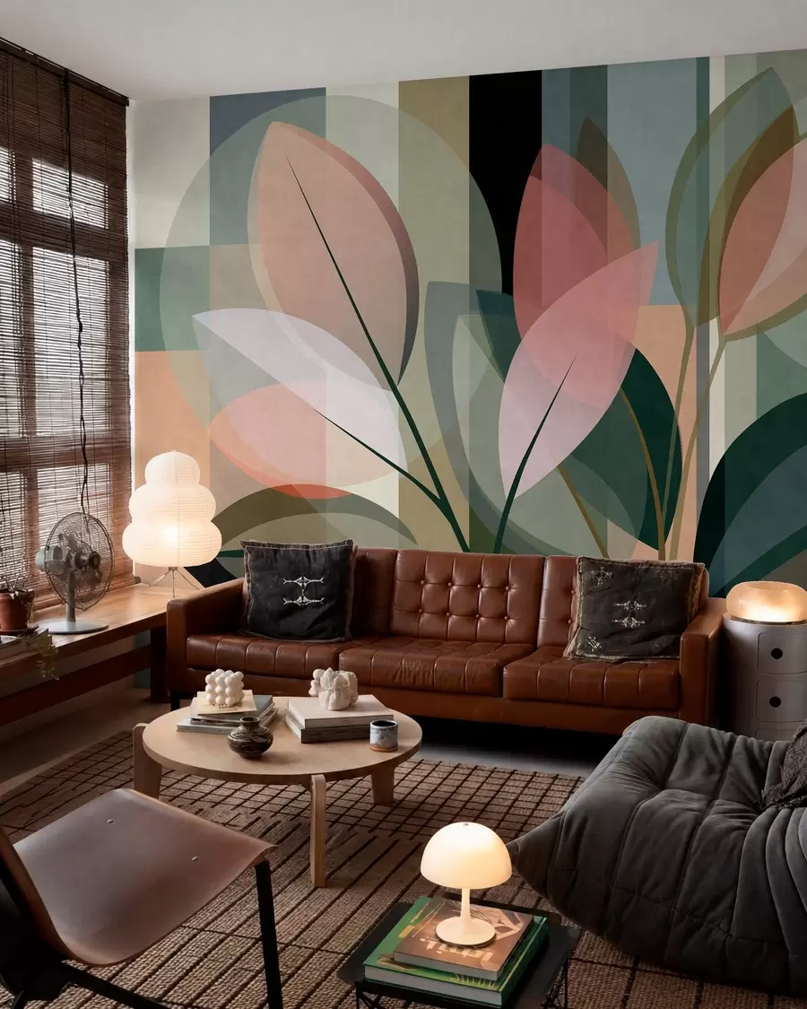 murais de parede Uma obra abstrata elegante com motivos vegetais w05871