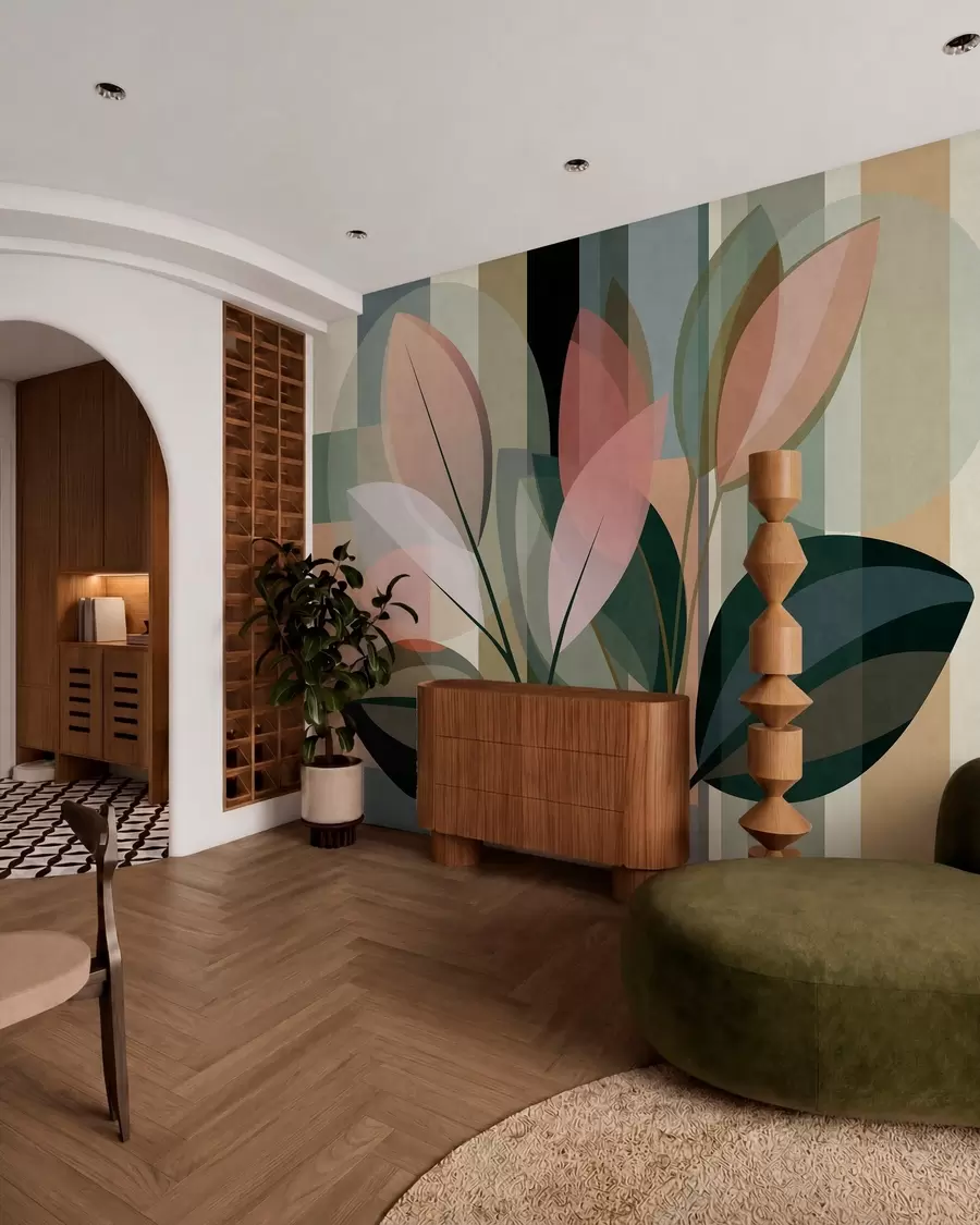 murais de parede Uma obra abstrata elegante com motivos vegetais w05871