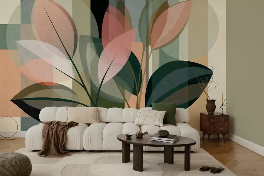 murais de parede Uma obra abstrata elegante com motivos vegetais w05871