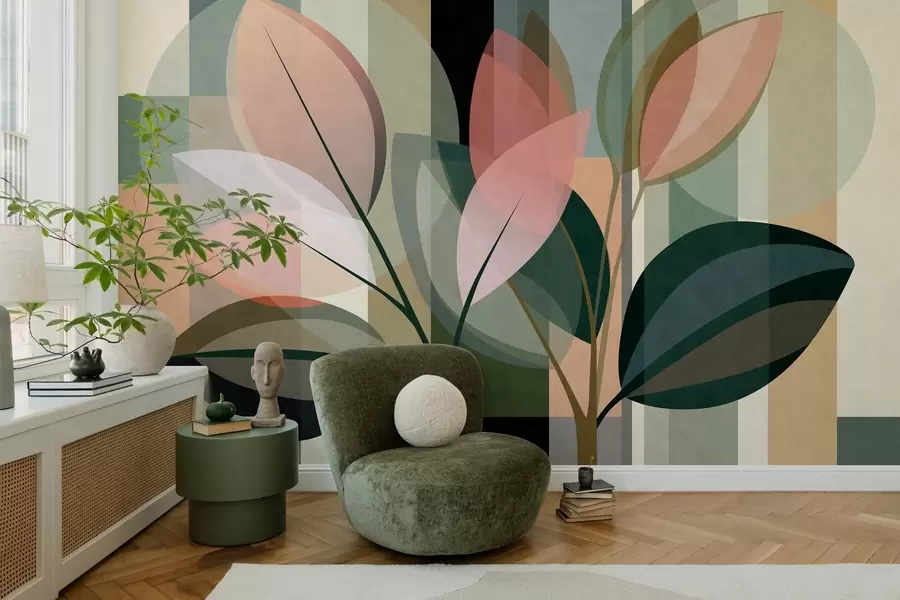 murais de parede Uma obra abstrata elegante com motivos vegetais w05871