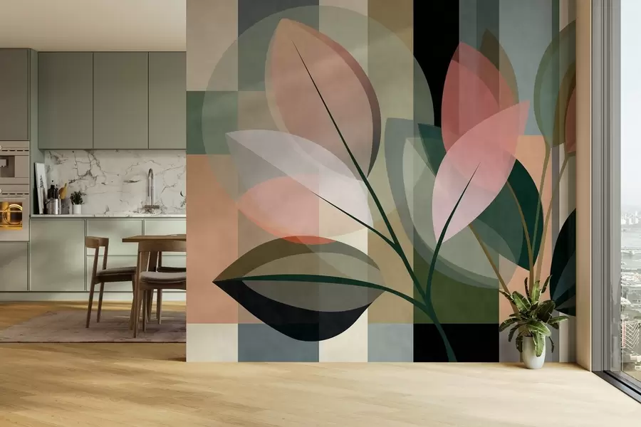 murais de parede Uma obra abstrata elegante com motivos vegetais w05871