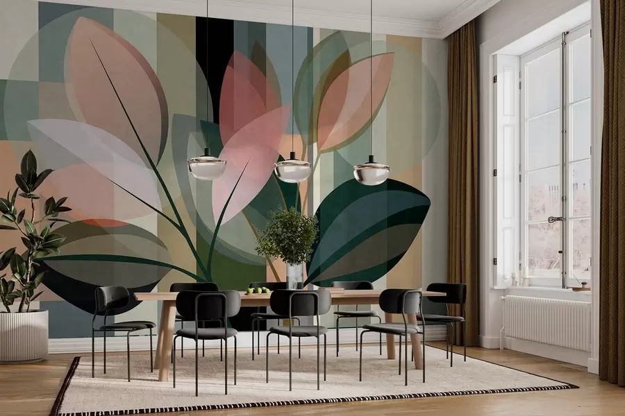 murais de parede Uma obra abstrata elegante com motivos vegetais w05871