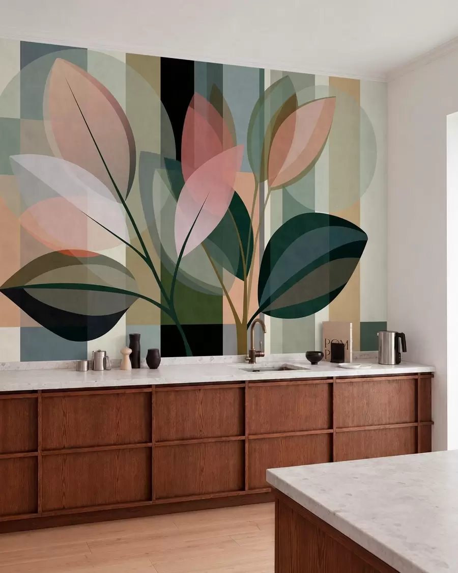 murais de parede Uma obra abstrata elegante com motivos vegetais w05871
