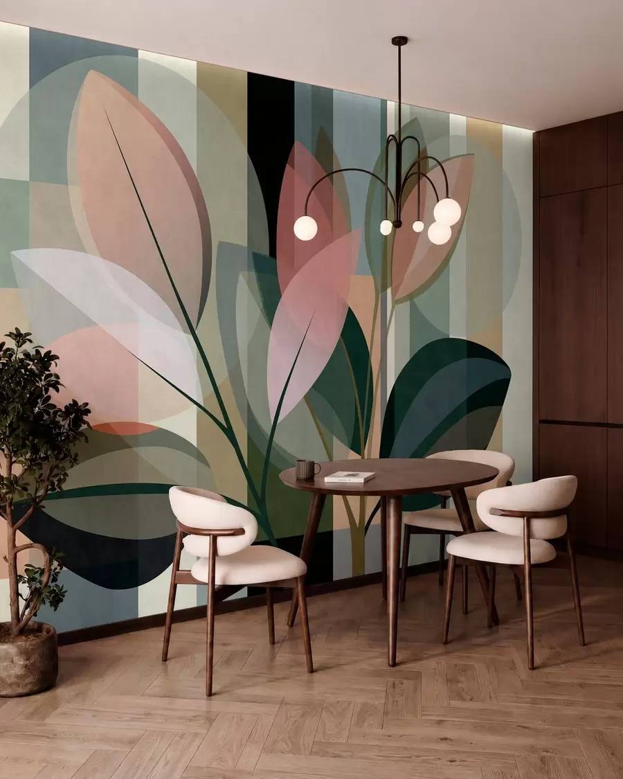 murais de parede Uma obra abstrata elegante com motivos vegetais w05871