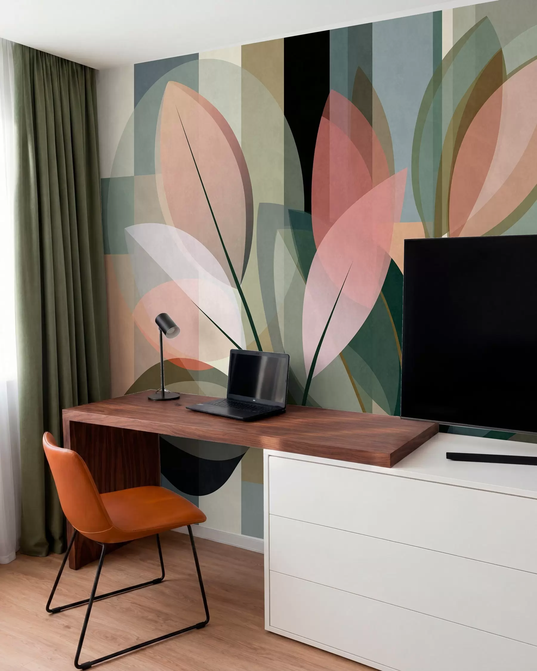 murais de parede Uma obra abstrata elegante com motivos vegetais w05871