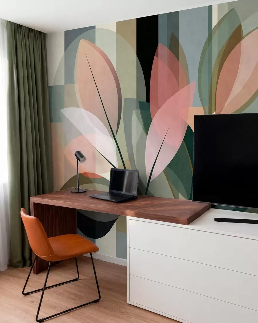 murais de parede Uma obra abstrata elegante com motivos vegetais w05871
