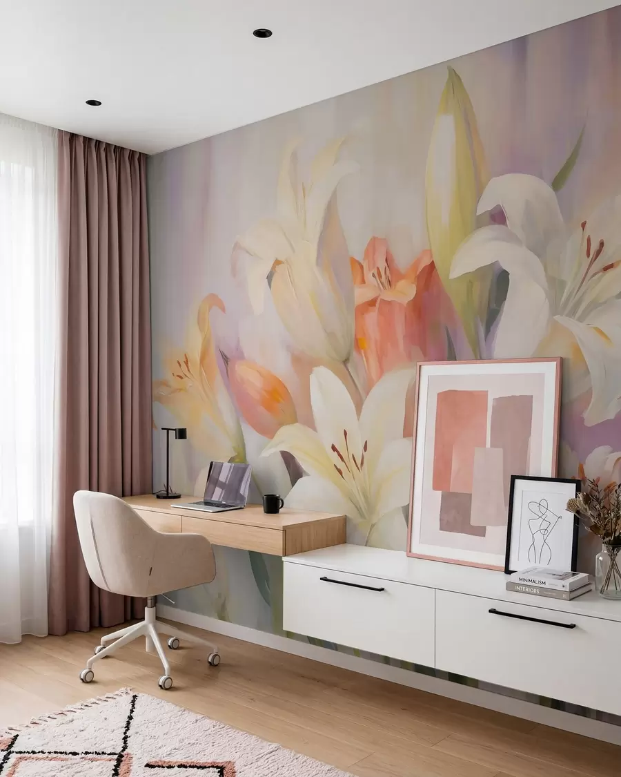 murais de parede Lírios abstratos, imitação de pintura w05878
