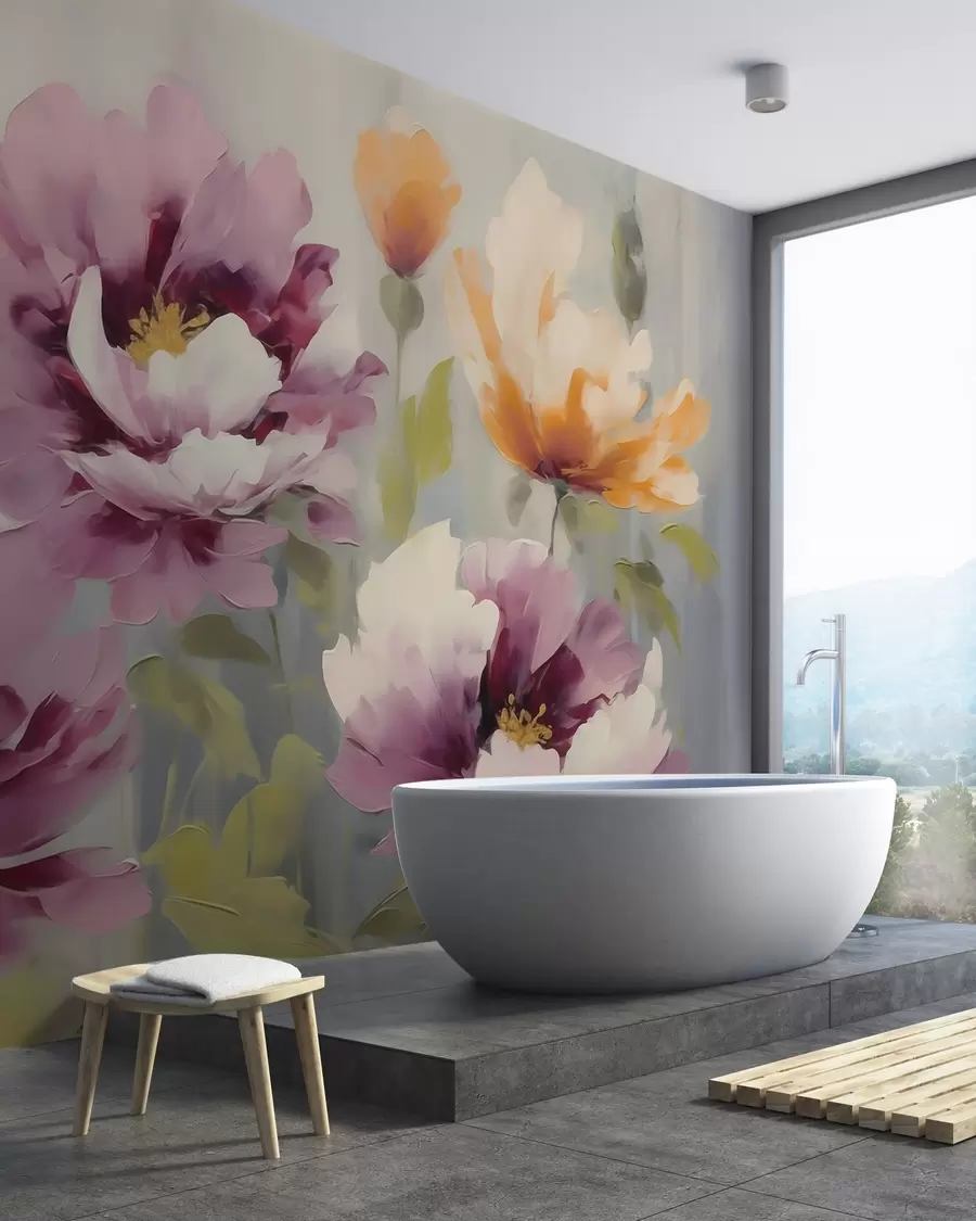 murais de parede Flores abstratas e estilizadas, imitação de pintura w05848