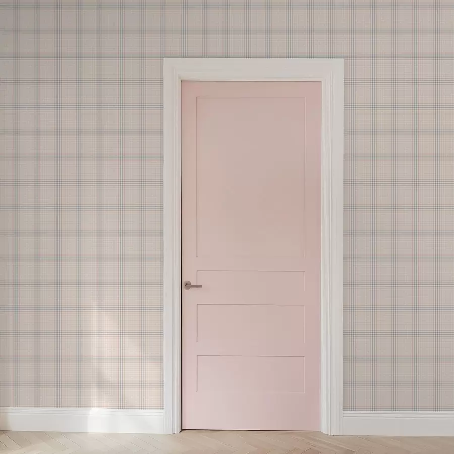 murais de parede Xadrez bege claro com riscas azuis e cor-de-rosa a01251v2