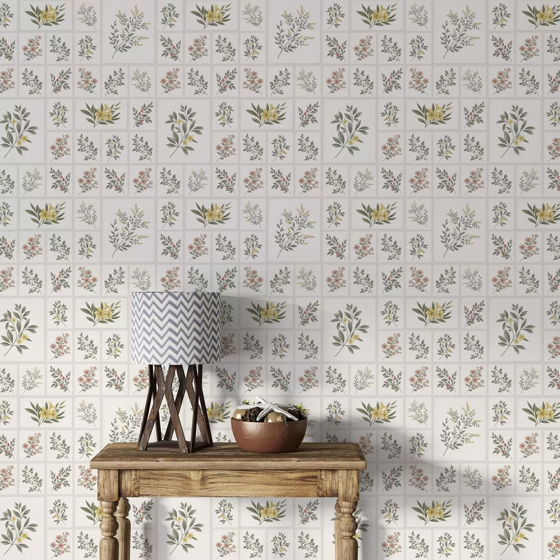 murais de parede Padrão botânico com flores e folhas em molduras a01258