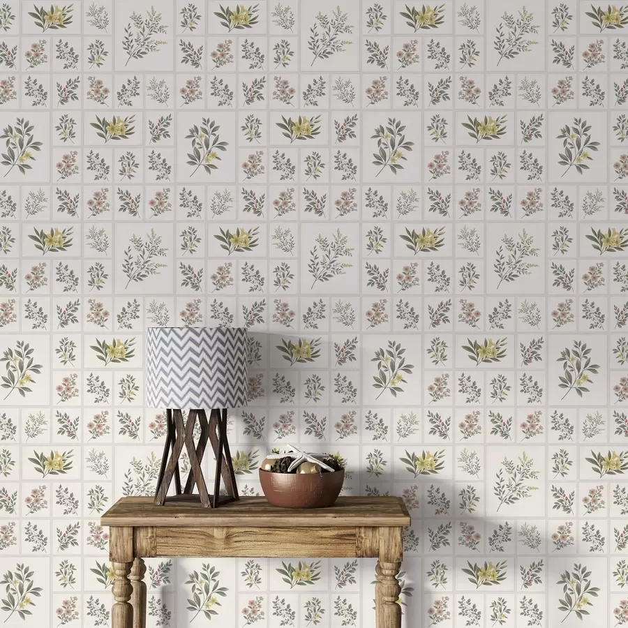 murais de parede Padrão botânico com flores e folhas em molduras a01258