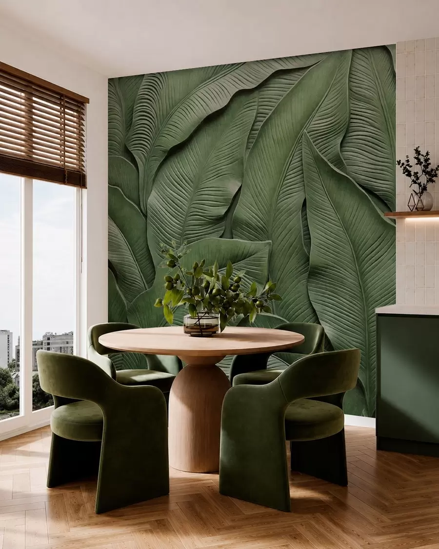 murais de parede Padrão denso de grandes folhas verdes w05887