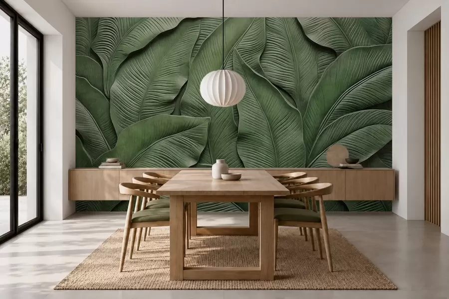 murais de parede Padrão denso de grandes folhas verdes w05887