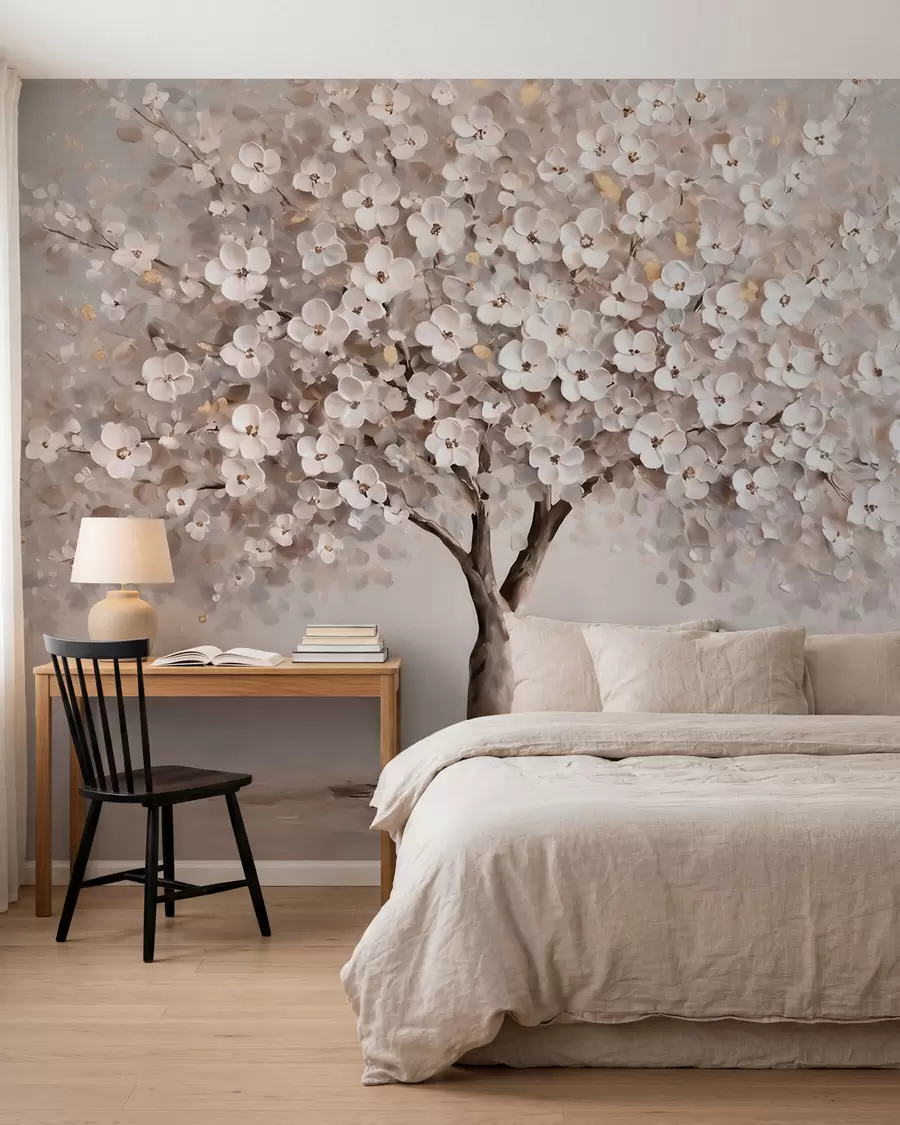 murais de parede Árvore em tons pastel, num estilo de pintura a óleo, com pinceladas ousadas w10050
