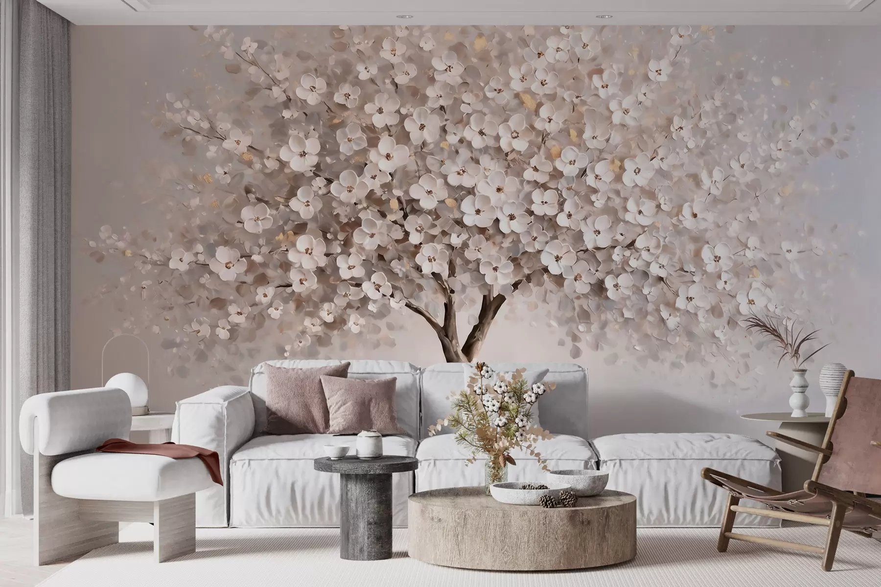 murais de parede Árvore em tons pastel, num estilo de pintura a óleo, com pinceladas ousadas w10050