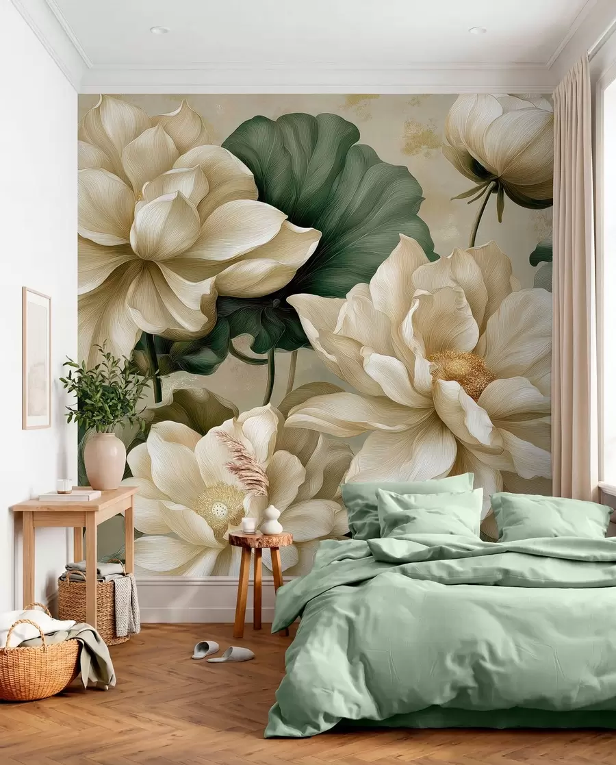 murais de parede Flores e folhas de lótus w05746