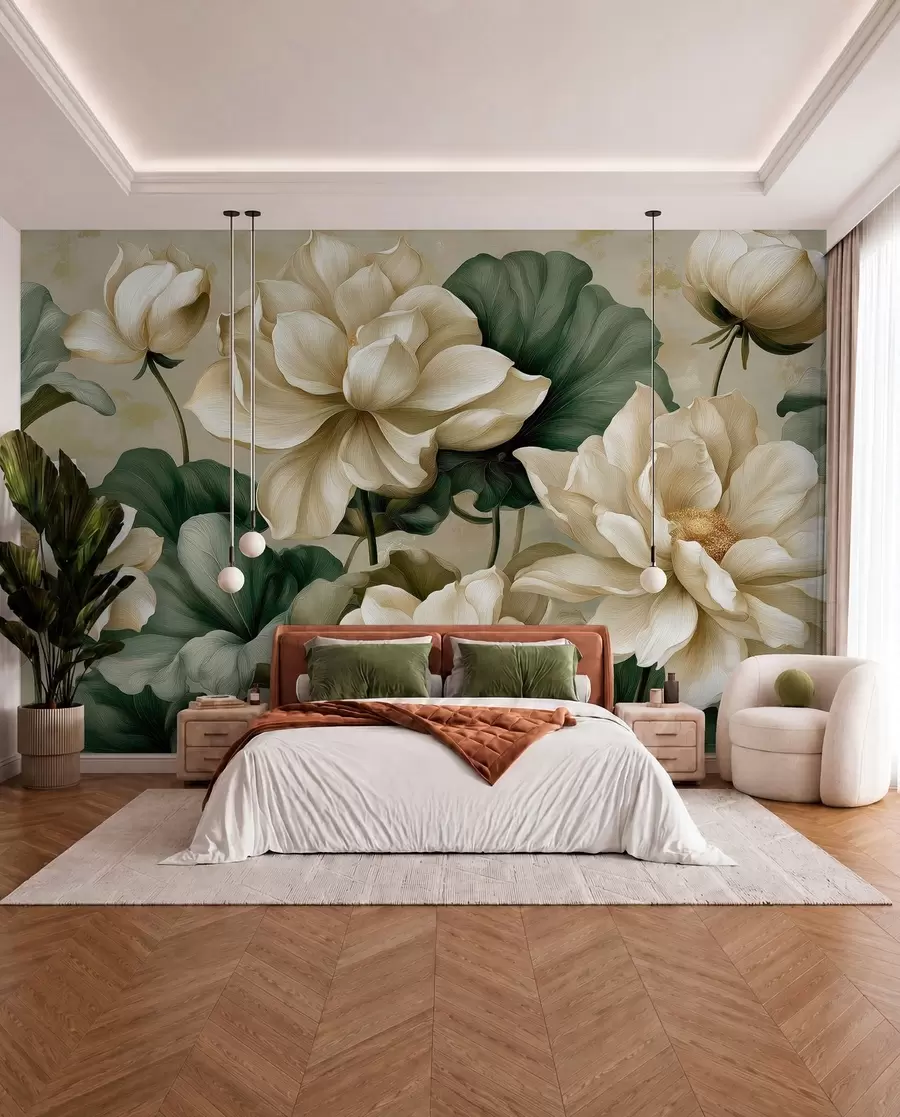 murais de parede Flores e folhas de lótus w05746