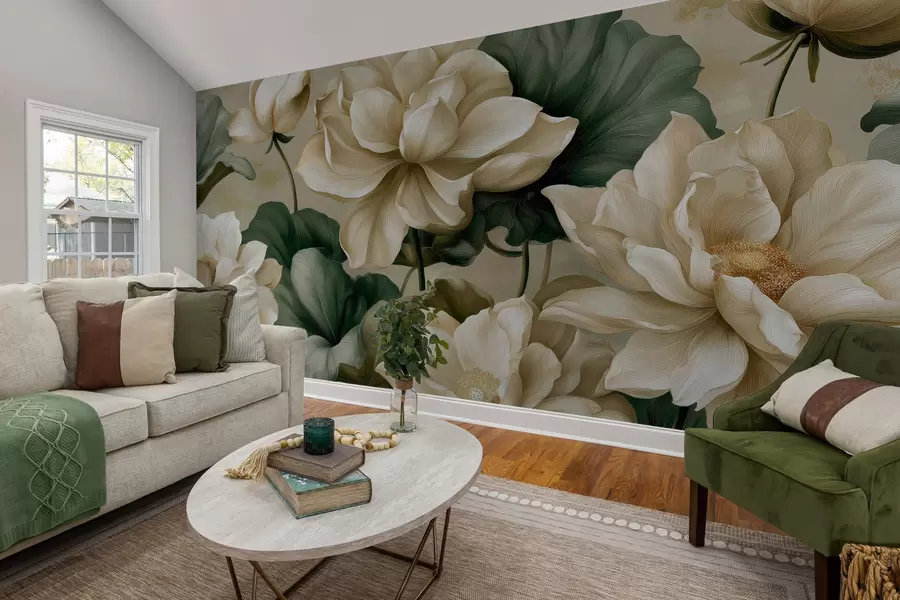murais de parede Flores e folhas de lótus w05746