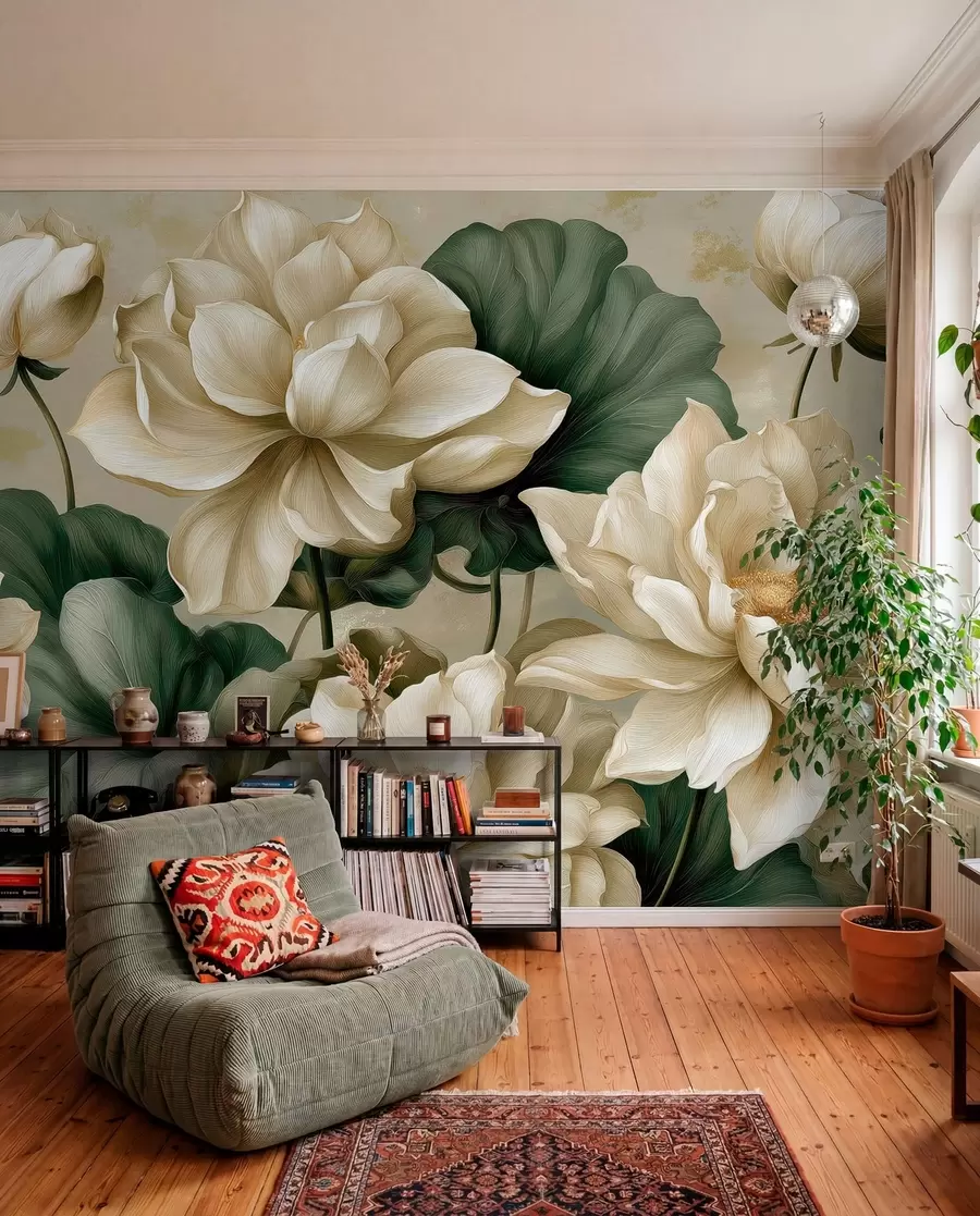 murais de parede Flores e folhas de lótus w05746
