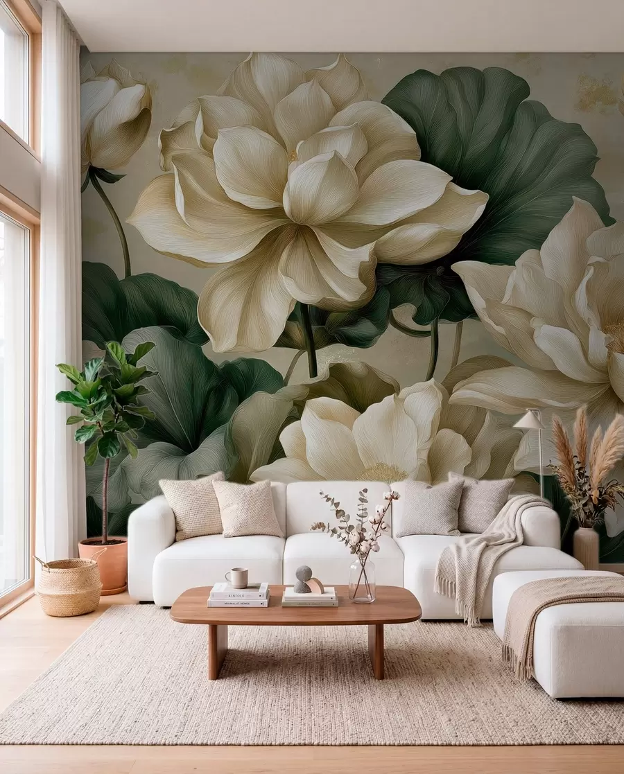 murais de parede Flores e folhas de lótus w05746