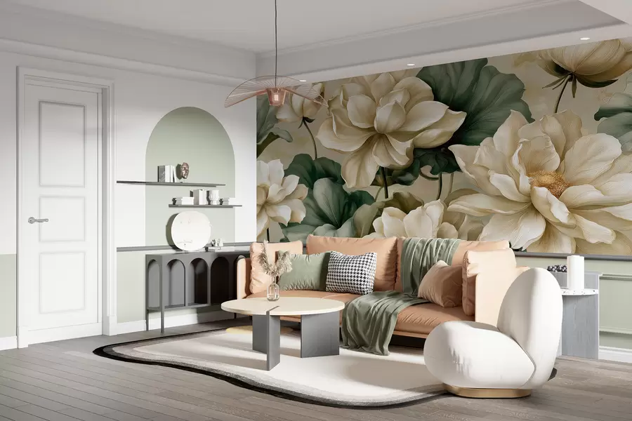 murais de parede Flores e folhas de lótus w05746