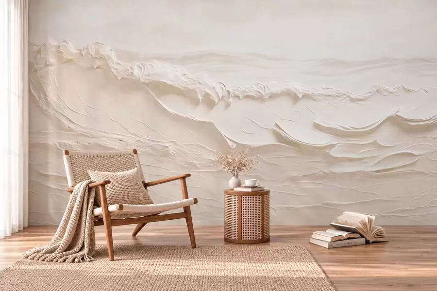 murais de parede Ondas do mar claras e texturadas em tons cremosos w05898