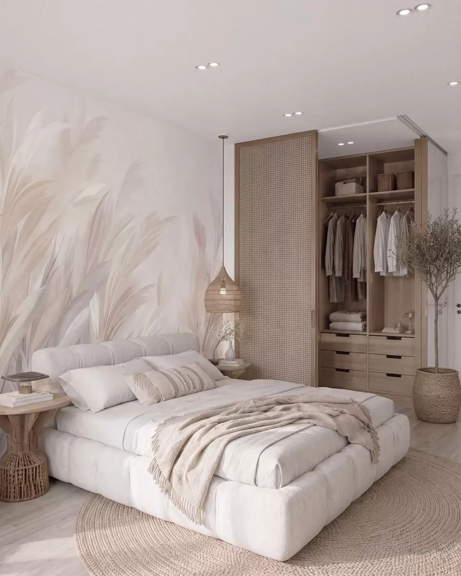 murais de parede Ervas altas e esvoaçantes em tons suaves de pastel, com um fundo de textura leve w10060