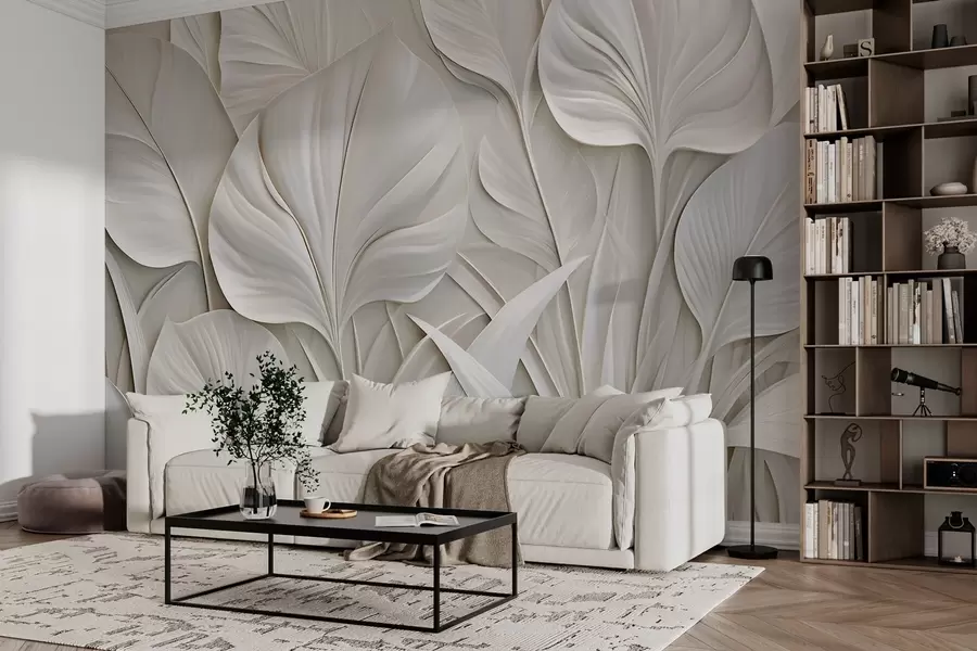 murais de parede Folhas grandes em estilo de baixo-relevo w10074