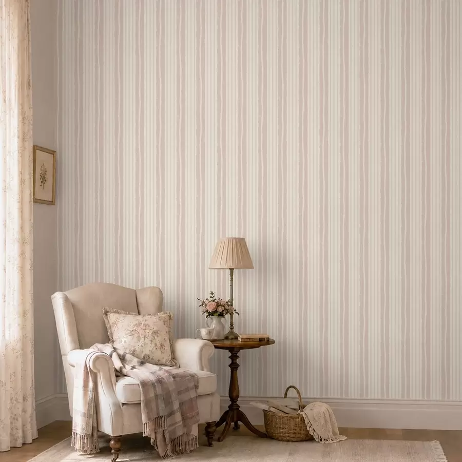 murais de parede Riscas verticais texturadas em tons de rosa pálido e creme a01268v7