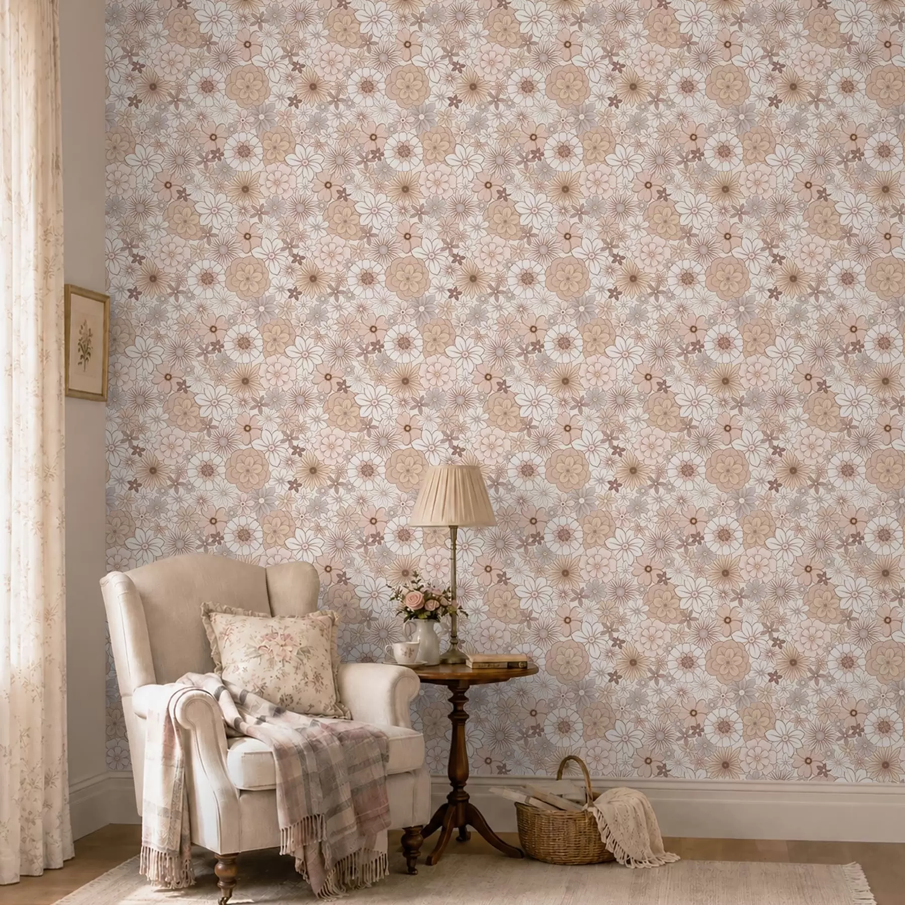 murais de parede Padrão floral denso em tons suaves de pastel a01269