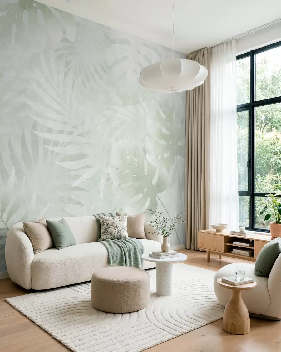 murais de parede Folhas tropicais com um efeito grunge em tons de verde w10080v2