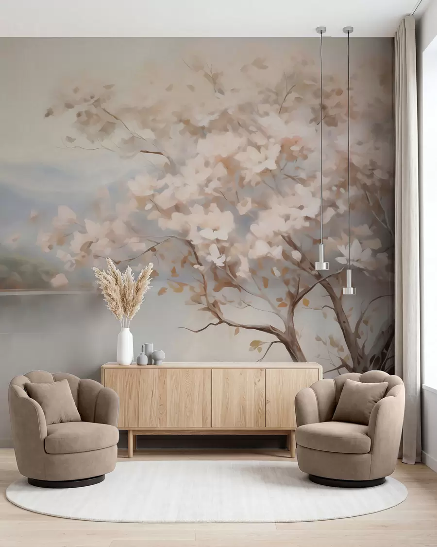 murais de parede Paisagem com uma árvore, pintura de imitação w05950
