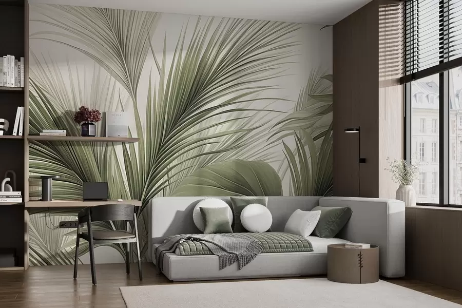 murais de parede Folhas verdes de palmeira tropical w09986