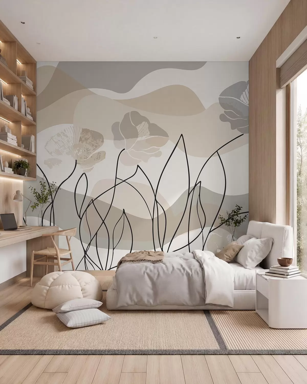 murais de parede Esboço floral w09989
