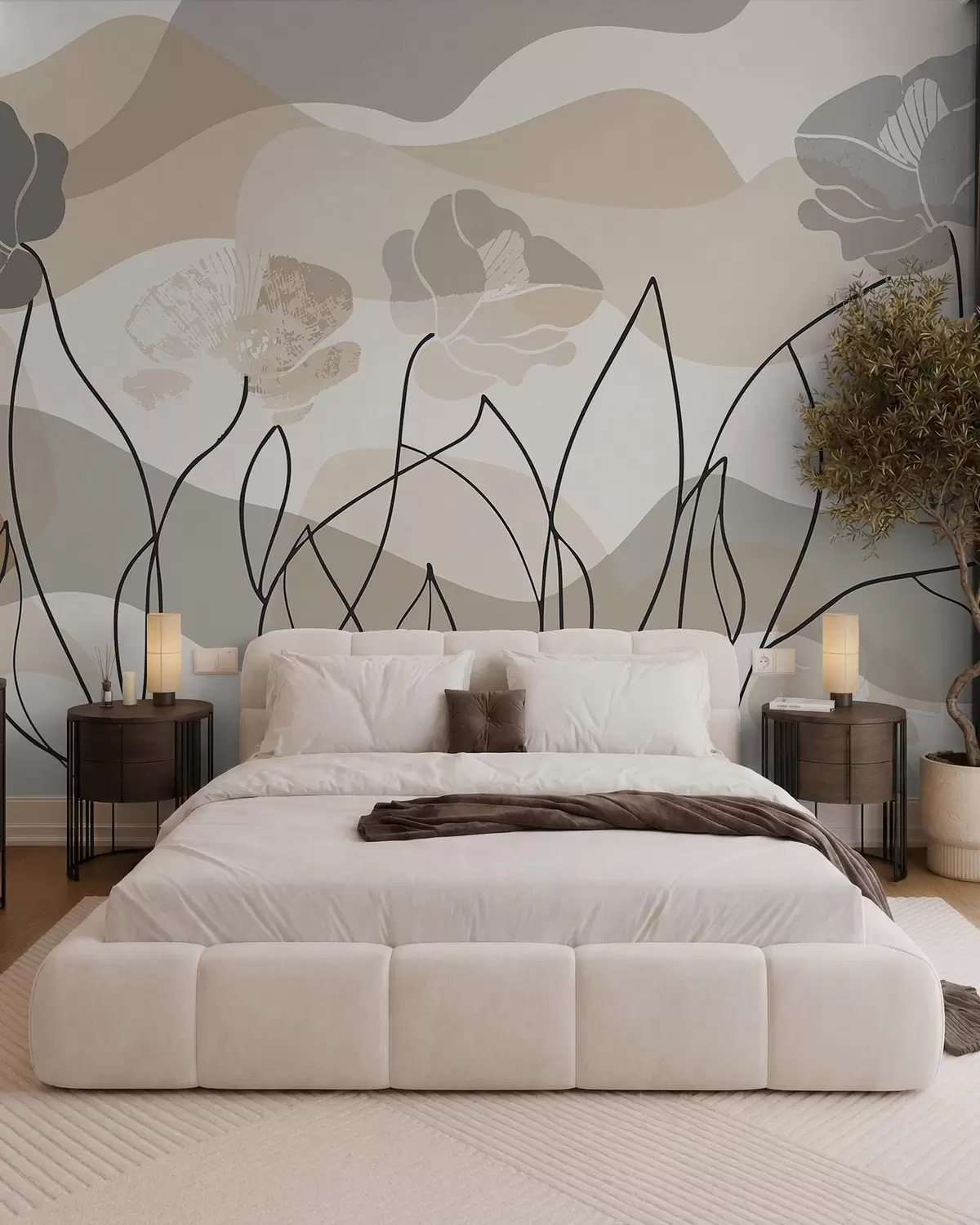 murais de parede Esboço floral w09989