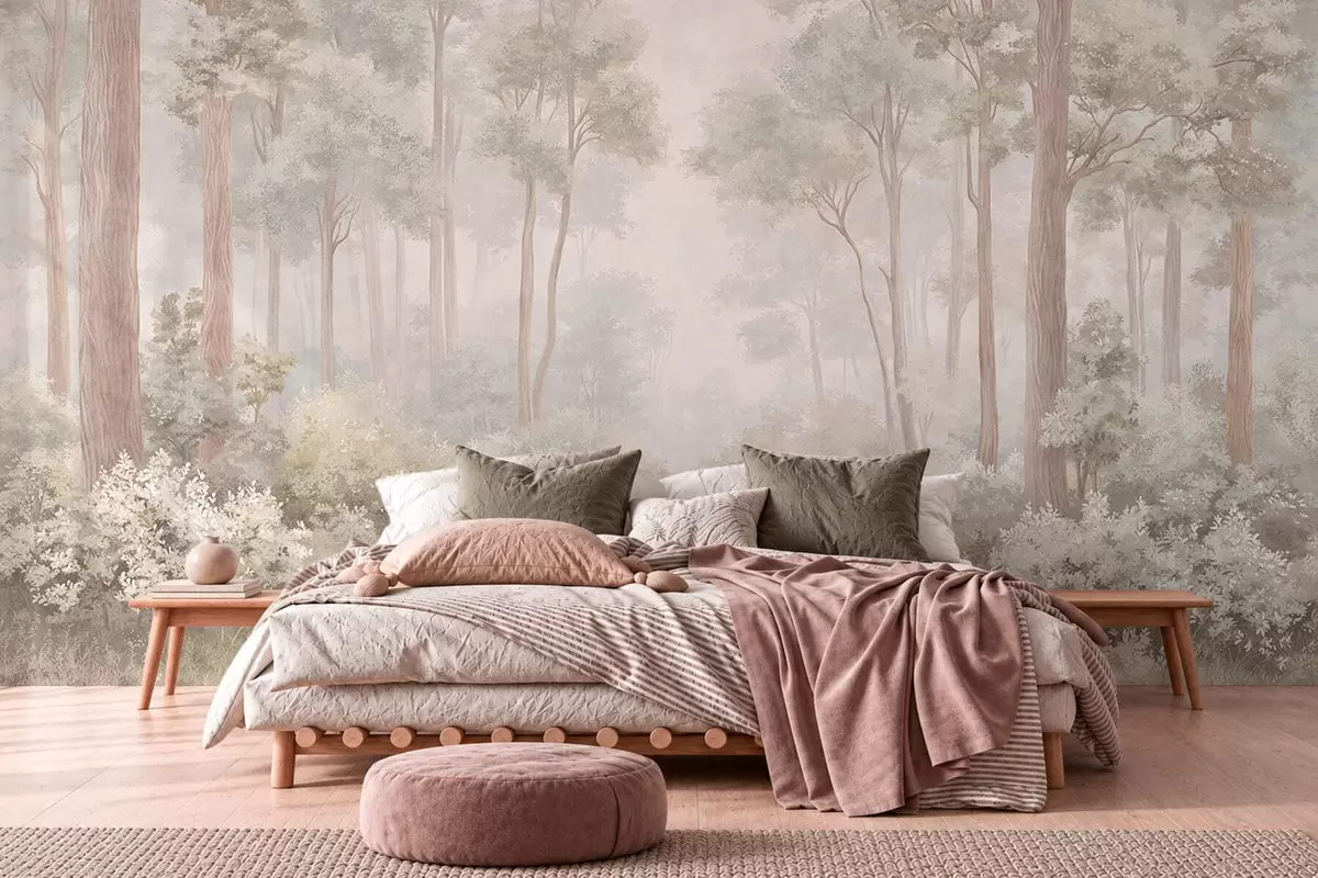 murais de parede Floresta em tons suaves de pastel com um caminho sinuoso w05889