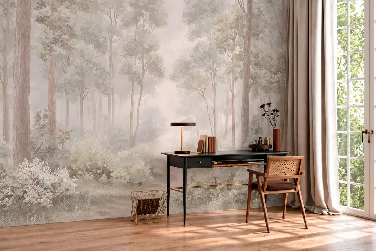murais de parede Floresta em tons suaves de pastel com um caminho sinuoso w05889