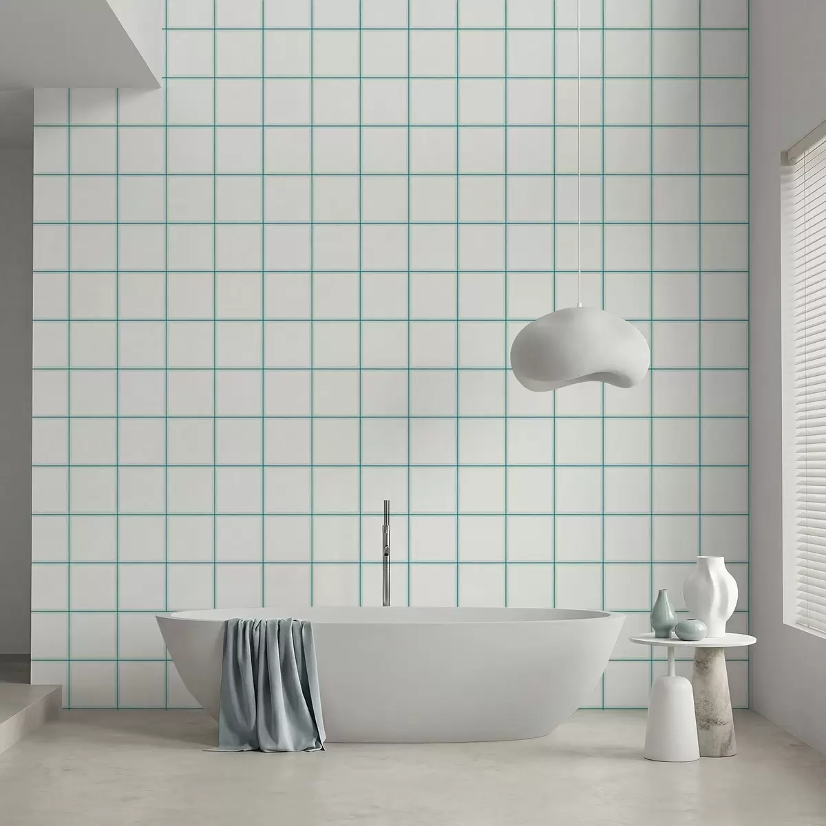 Papel de parede Grelha de nove quadrados brancos com bordas azul-claras a01277v1