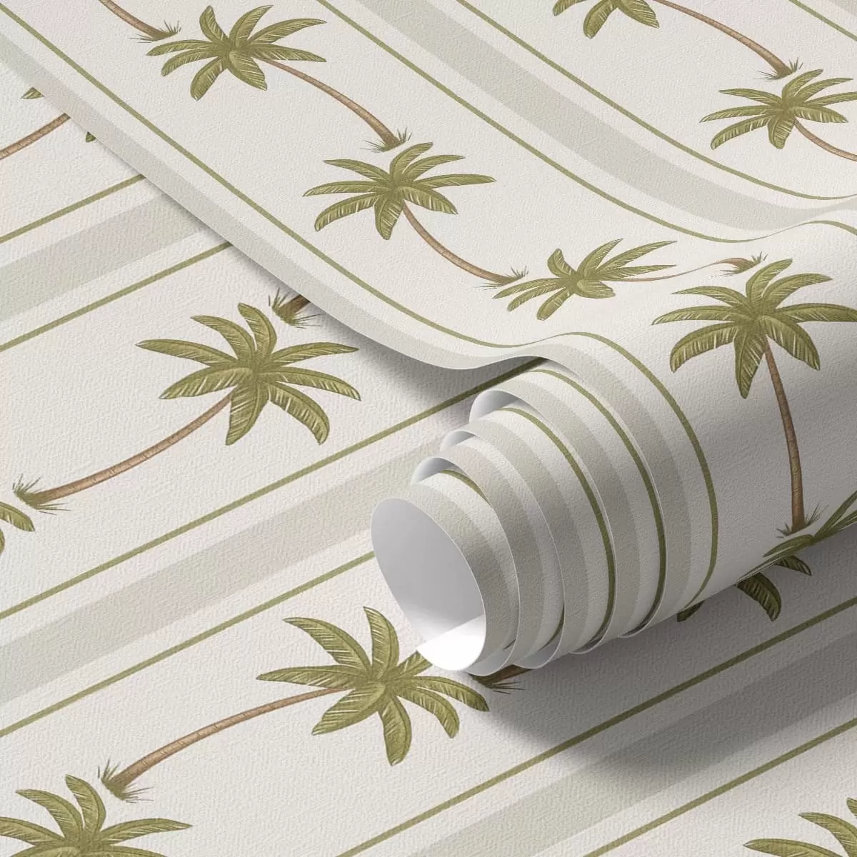 Papel de parede Riscas verticais com palmeiras sobre um fundo claro a01278