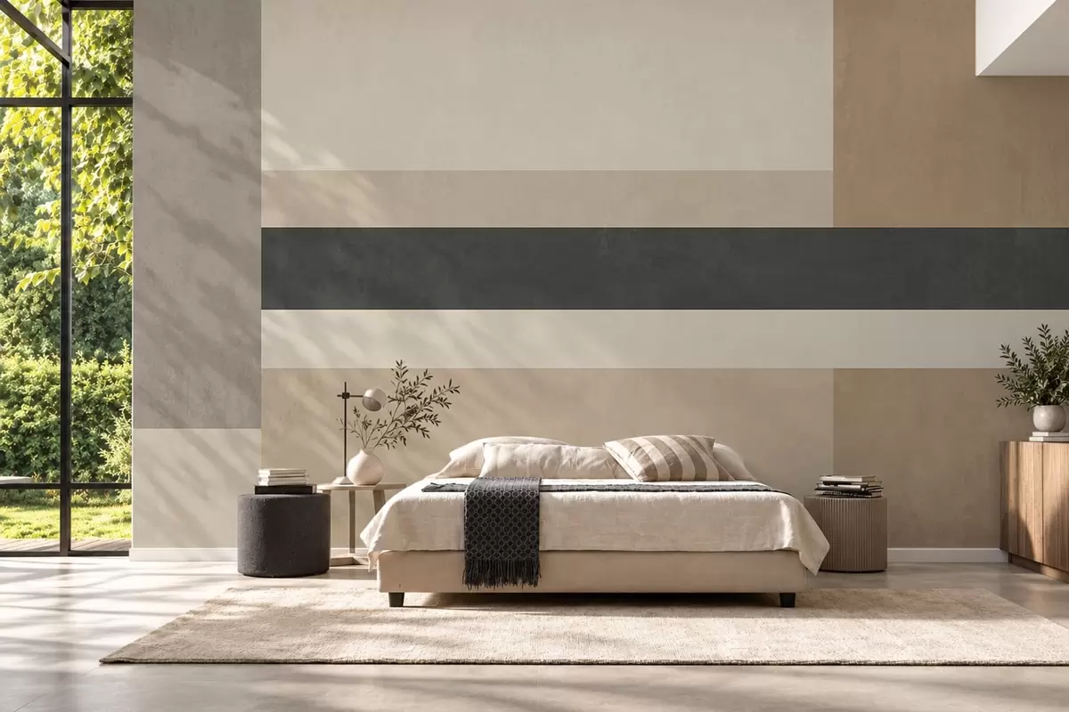 murais de parede Retângulos abstratos em tons quentes de bege com uma risca escura w05890