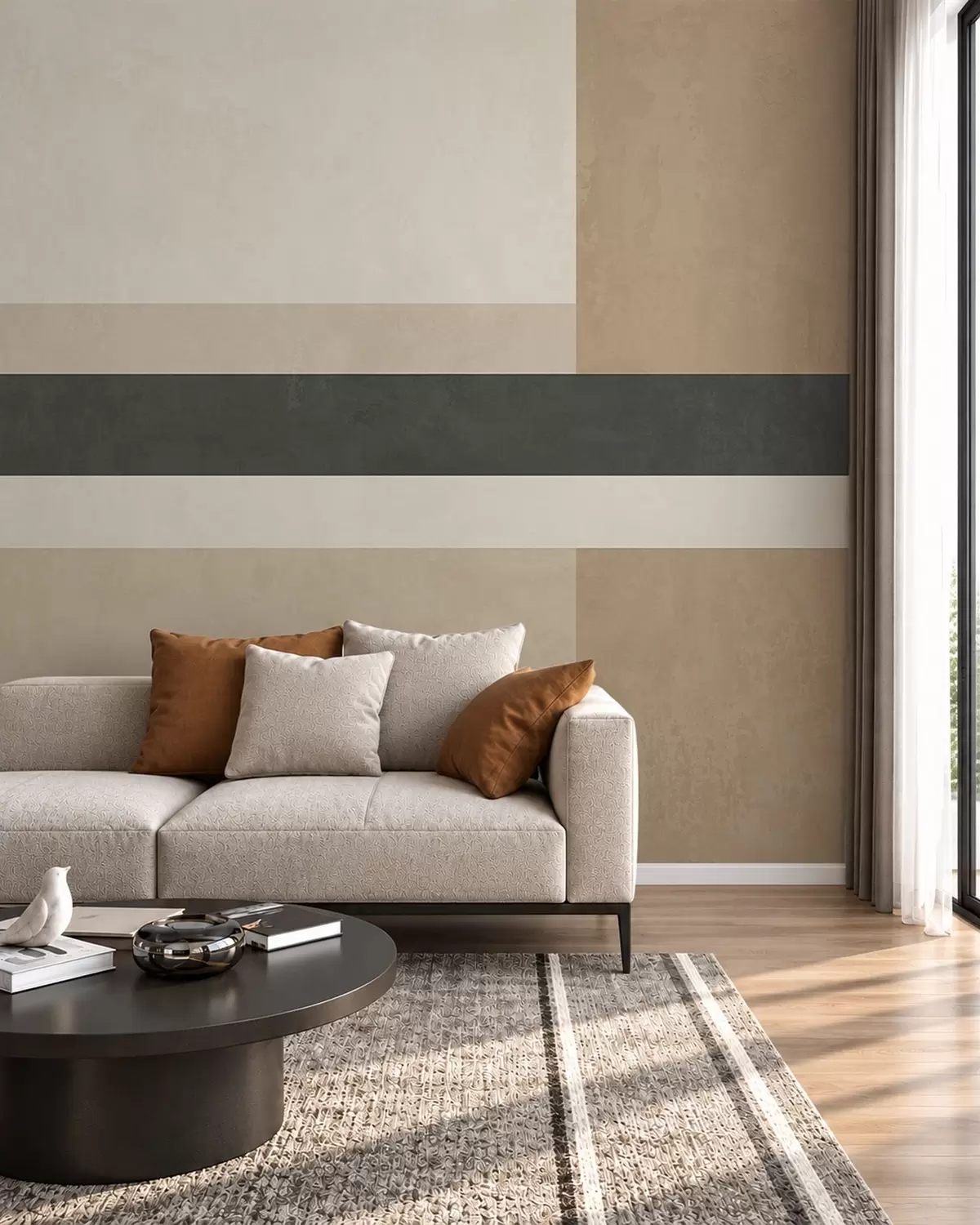 murais de parede Retângulos abstratos em tons quentes de bege com uma risca escura w05890
