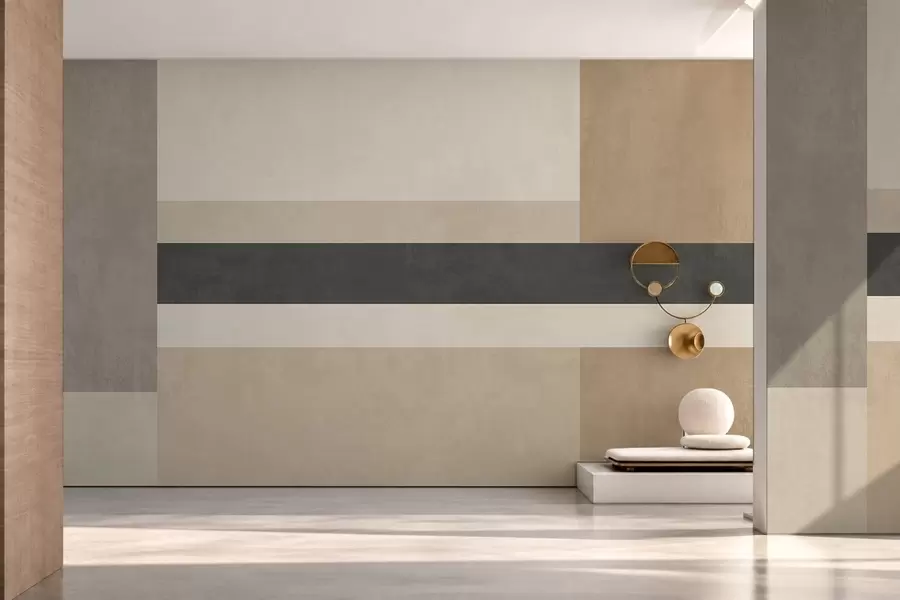 murais de parede Retângulos abstratos em tons quentes de bege com uma risca escura w05890